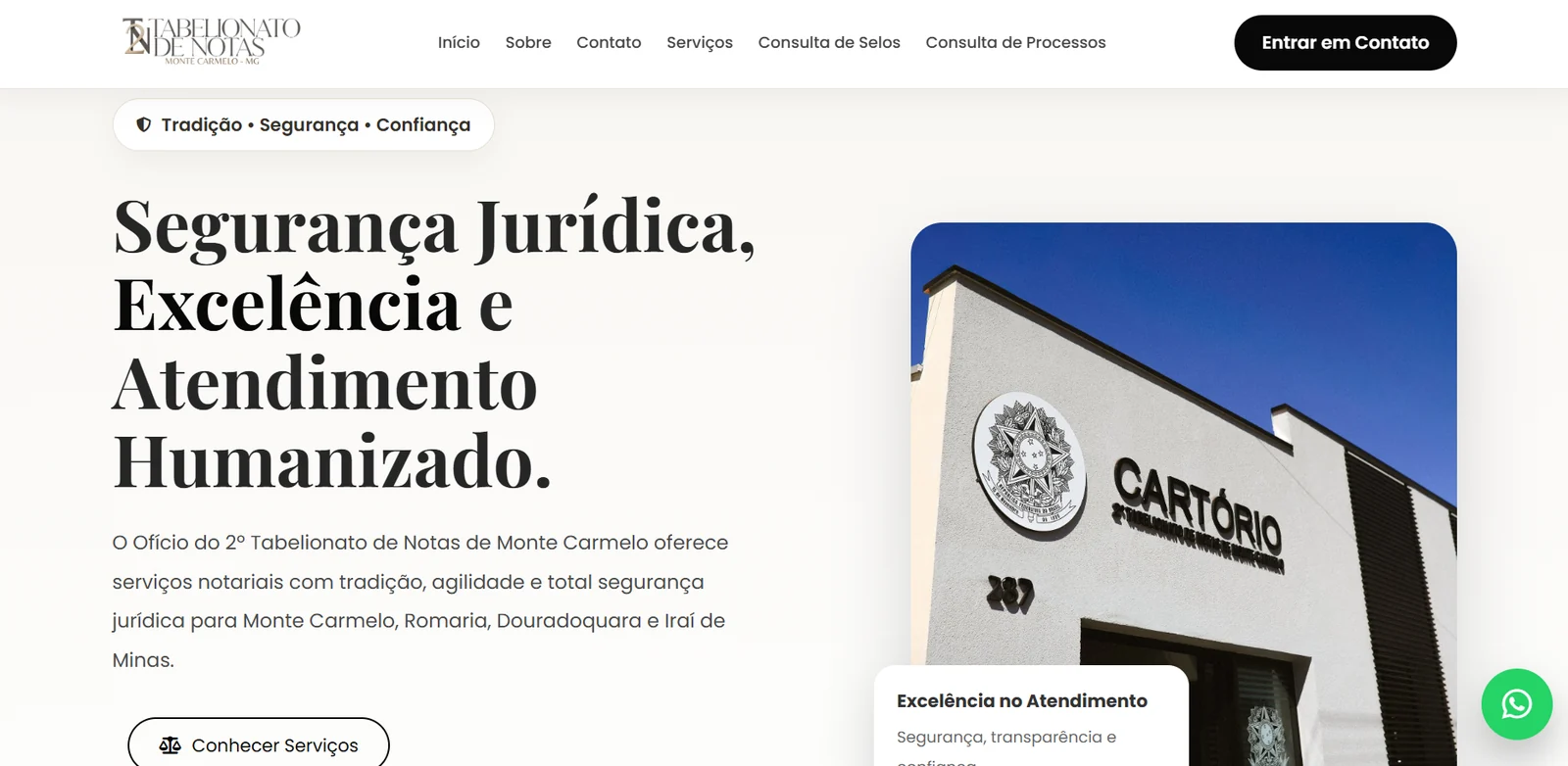Página inicial do projeto institucional do cartório