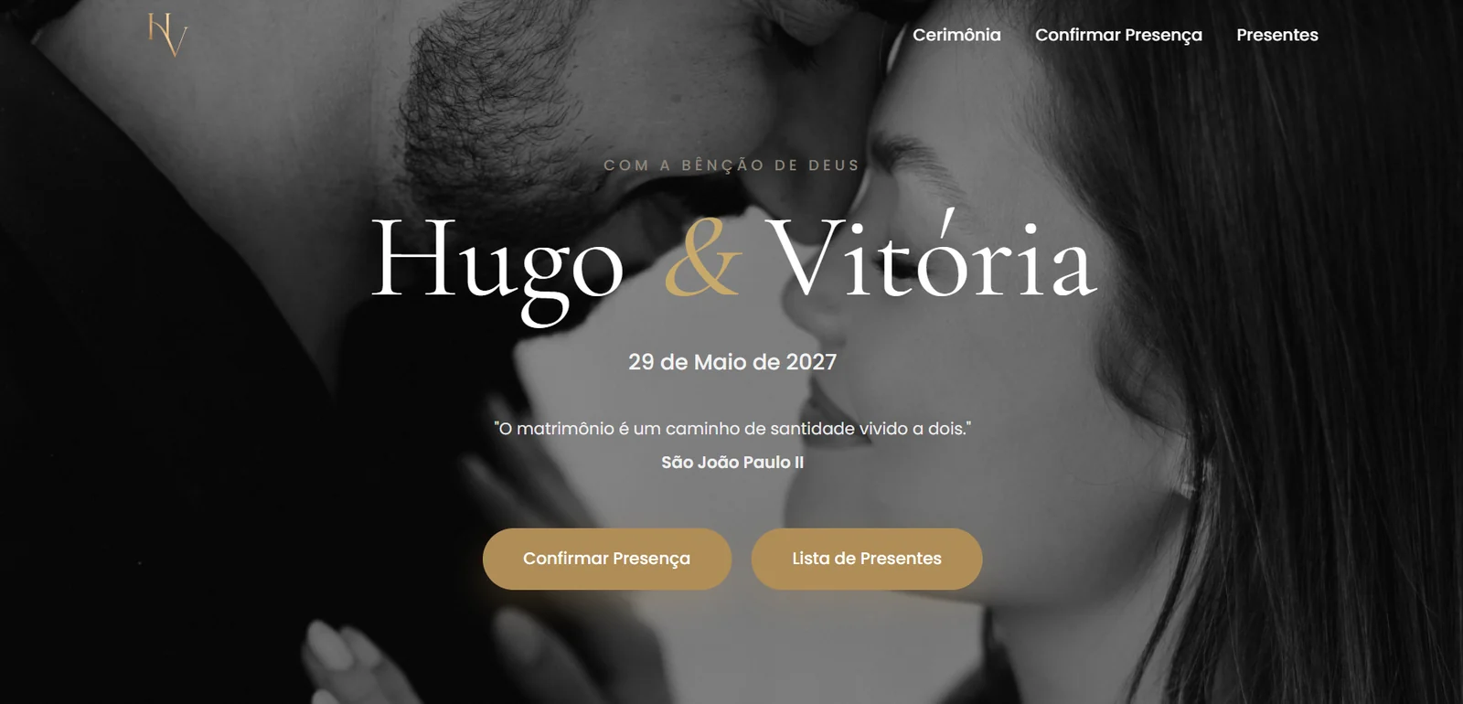 Página inicial do site de casamento Vitória e Hugo